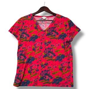 Sundance S Pink Floral V-Neck Tee Shirt 100% Cotton Short Sleeve‎ Made in India